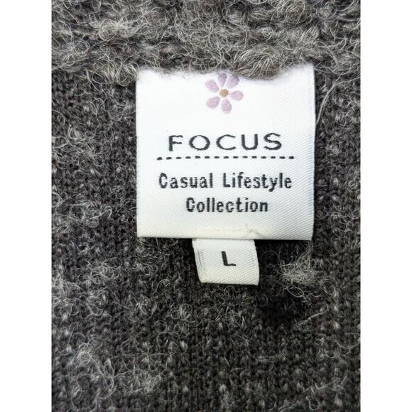 Focus Casual Life Cardigan Womens Large Chunky Sweater Button Fuzzy Wool Gray - Picture 5 of 14